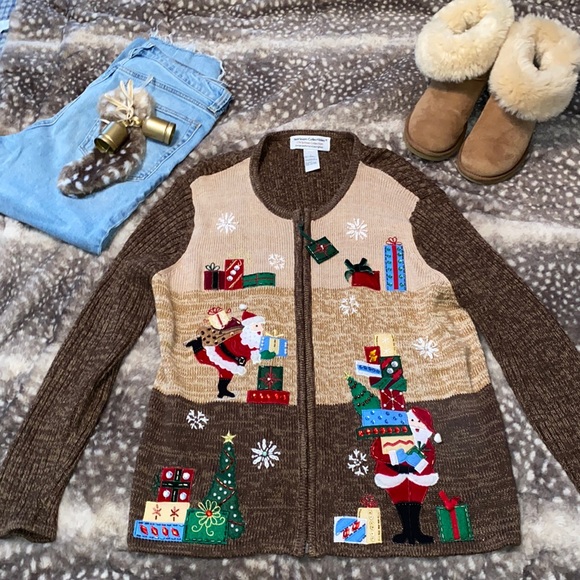 Heirloom collectibles Christmas Collection Zip up vintage Sweater Large - Picture 1 of 9
